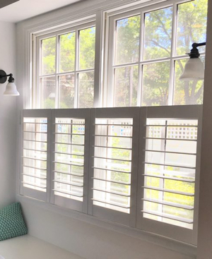 Faux wood cafe shutters San Diego Polywood cafe shutters